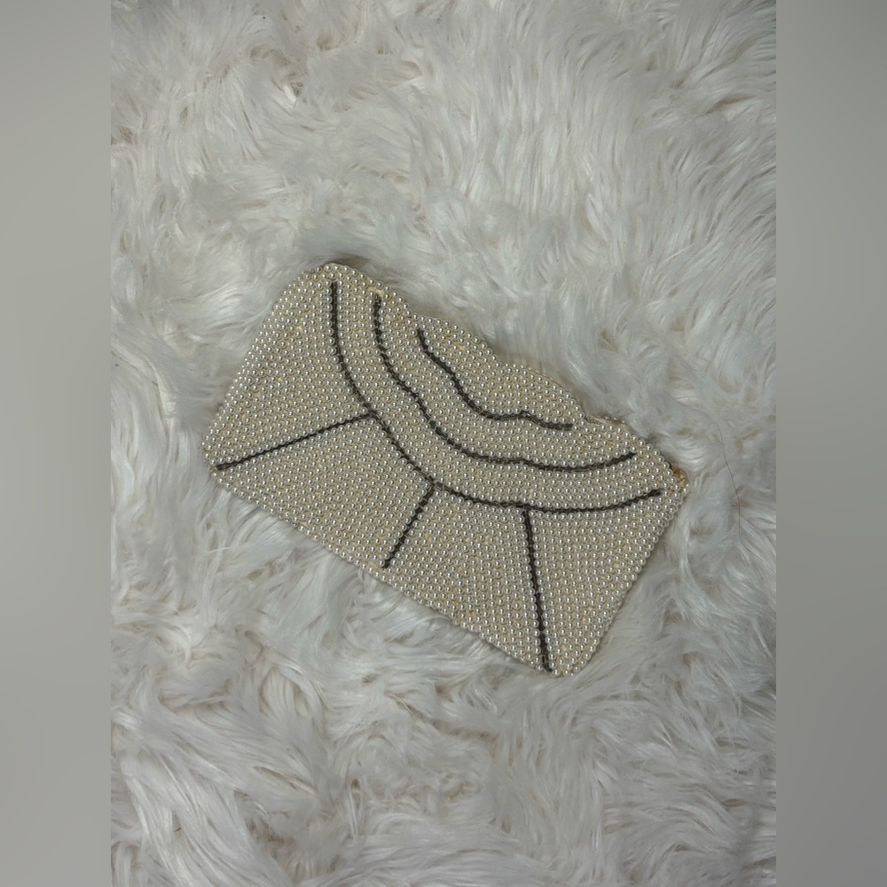 40s 50s Evening Bag Purse Clutch Faux Pearl Beaded Lined Zip made Japan